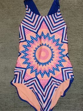 Cat & Jack Girls One-Piece Y Style Back Swimsuit in Pink and Blue